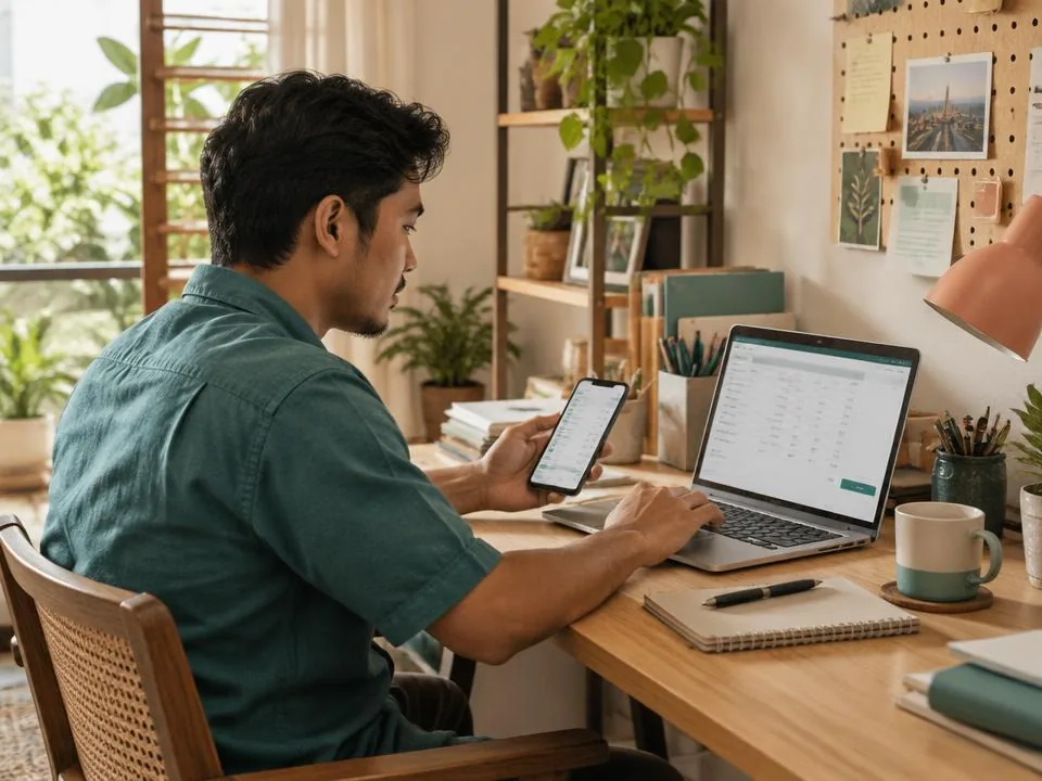 A Malaysian freelancer creating a quotation on his laptop